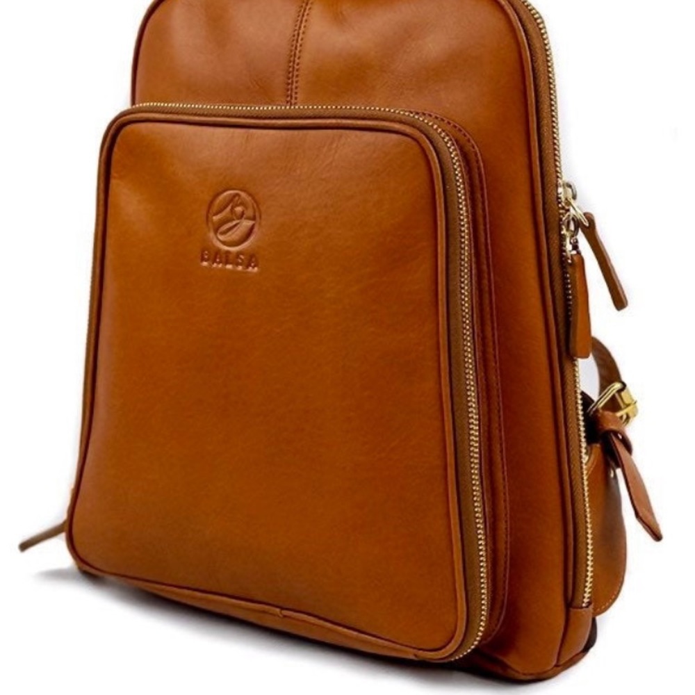 Vintage Genuine Slim Cognac Leather Laptop Backpack School/College/Work/Travel - Picture 9 of 16